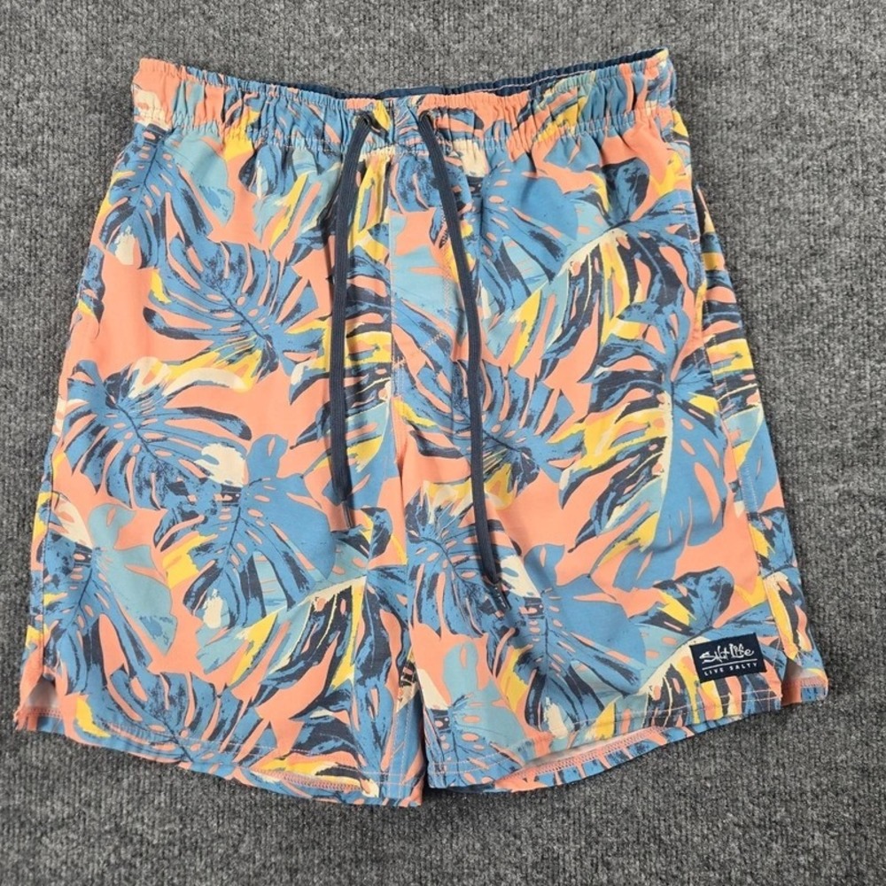 Salt Life tropical palm print swim trunks men's small board shorts
